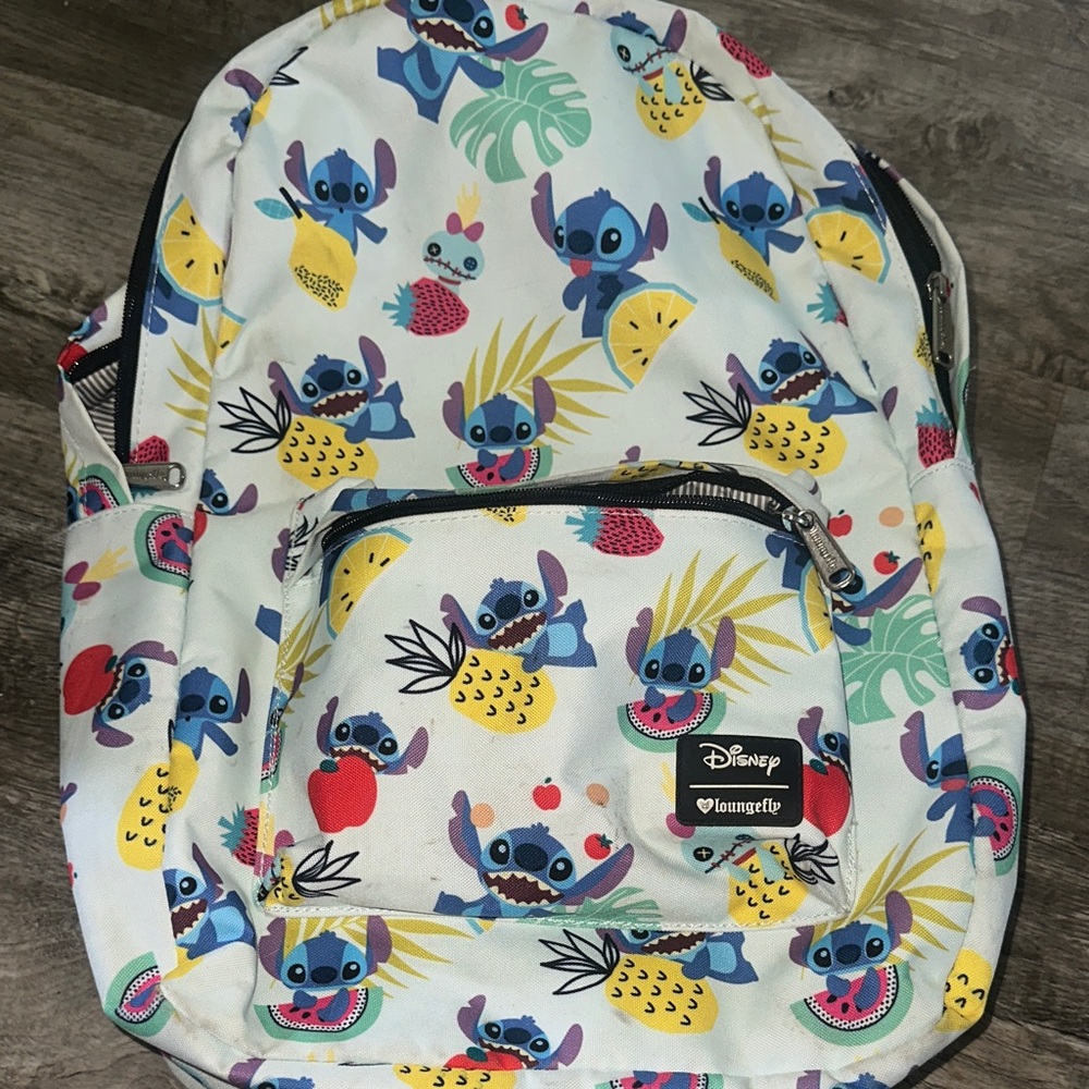 Disney Loungefly  Backpack with Stitch Print - White and Multicolor